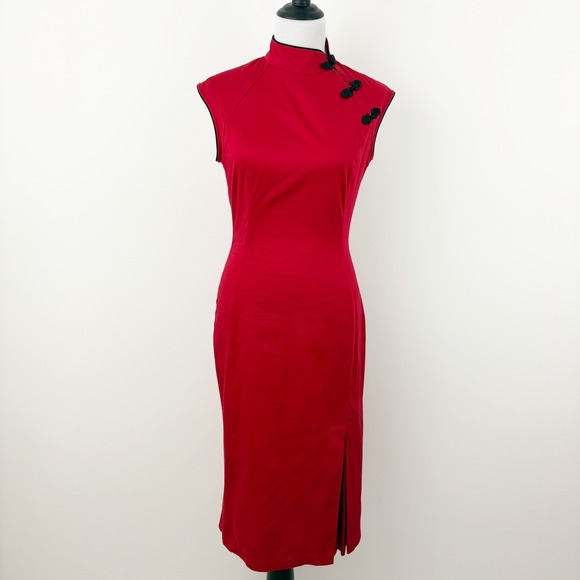 Pinup Couture Dresses & Skirts - NWT Pinup Couture Red Asian-inspired Cheongsam Wiggle Dress Size M Frog Closures